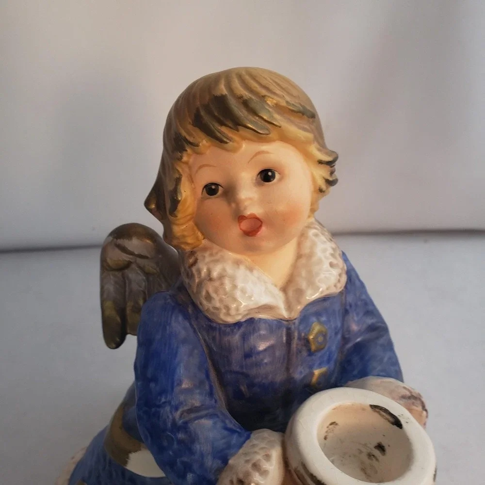 Goebel Handarbeit Large Angel W Germany 42 329 22 Blue Candleholder Frobek 8.75" - Picture 2 of 12